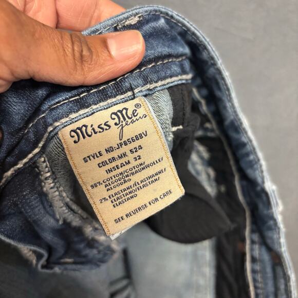 Miss Me Studded Embellished Jeans Distress Signature Bootcut Stretchy Low Rise - Picture 10 of 16